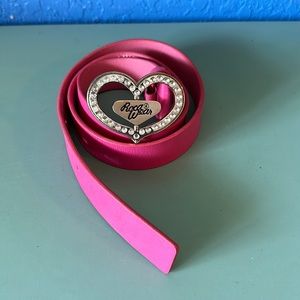 Large Rica Wear Pink Leather Belt with spinning logo 40 inches